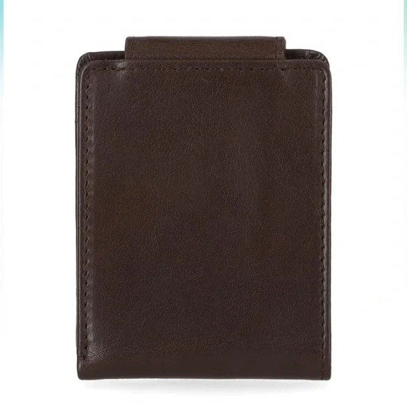 Men's Smooth Grain Snap Front Pocket Bifold Leather Brown Wallet